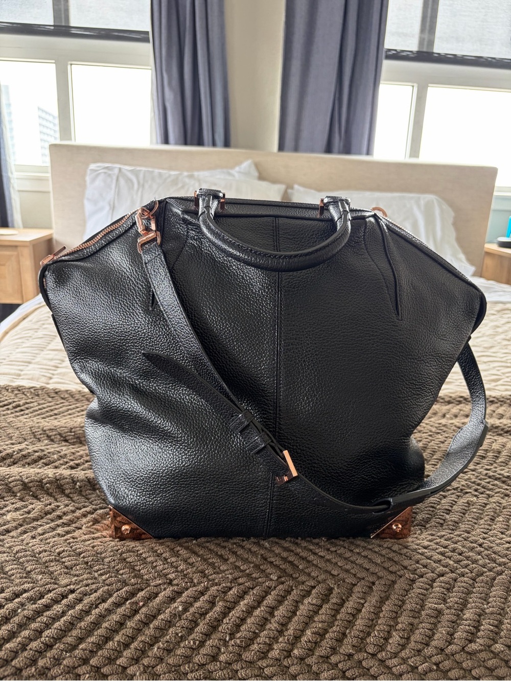 Alexander Wang Rocco Rockie Satchel Pebbled Leather Rose Gold Studded Authentic